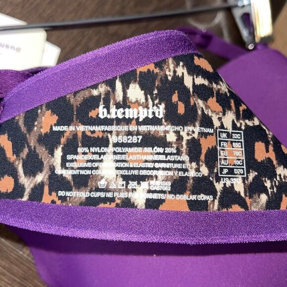 B.Tempt'd by Wacoal b.wow'd Push-Up Bra NWT Purple/Animal Print‎ 32C - Picture 6 of 6